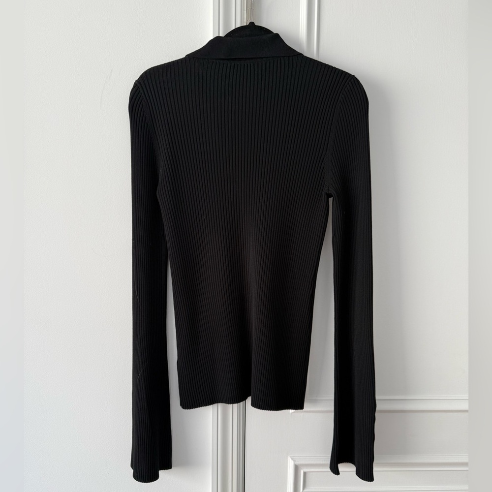 Black Ribbed Button-Up Top - image 4